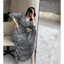 Goo Custom Crushed Floral Dress Dress Woman 2022 New Summer Dress V Collar Method Vintage Elegant Elegant Gentle Wind Long Sleeve Dress