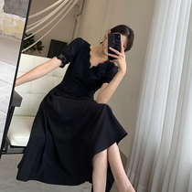 Goo Custom Black Dress Dress Woman 2022 New Summer Clothing Style Vintage Heben Wind V Collar Temperament Long Skirt
