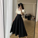 Guoge customized black dress female 2023 summer new French style slim waist puff sleeve square collar long skirt