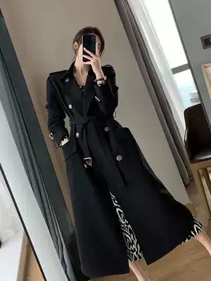 FT GUOGE black trench coat women's autumn 2021 new premium feel waist slim medium long coat coat