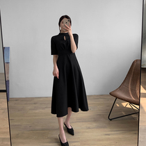 Black strap waist five-point sleeve small machine dress female 2020 spring temperament thin Hepburn small black skirt female