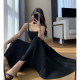 FTGUOGE black sling dress female 2023 summer new French style waist slimming Hepburn style long skirt