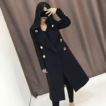 Brother Guo customized navy blue woolen coat female 2020 spring new Korean over-the-knee mid-length woolen coat