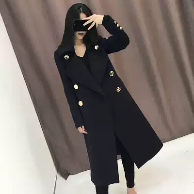 Guo Ge custom navy fur jacket women 2020 Spring New Korean version of knee long version of woolen coat