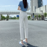 Белые летние тонкие штаны, приталенные прямые свободные джинсы, 2021 года, высокая талия