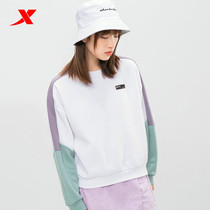 XTEP womens sweater 2021 spring new contrast color loose sports casual knitted top 979128920020