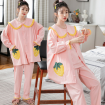 Three sets of Moon clothes spring and autumn cotton postpartum lactation pregnant womens pajamas feeding pregnant womens pajamas feeding pregnancy summer thin home clothes