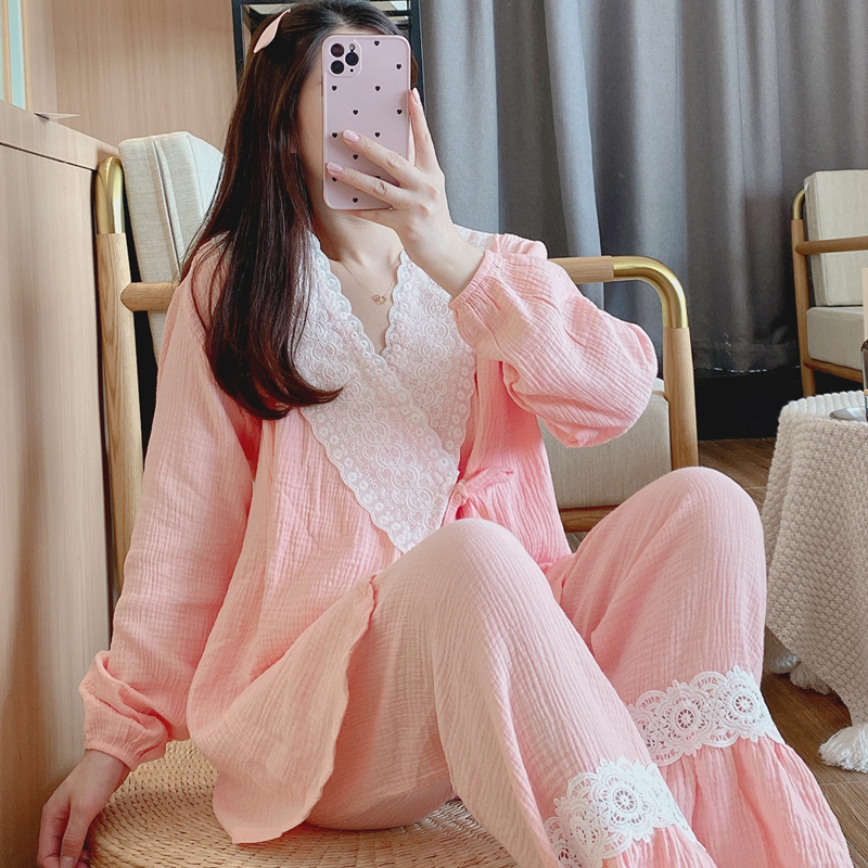 Gauze Moon Subsuit Pure Cotton Summer Thin postpartum pregnant woman Sleeping Clothes Spring Autumn August Breastfeeding Family 10 Lactation 7