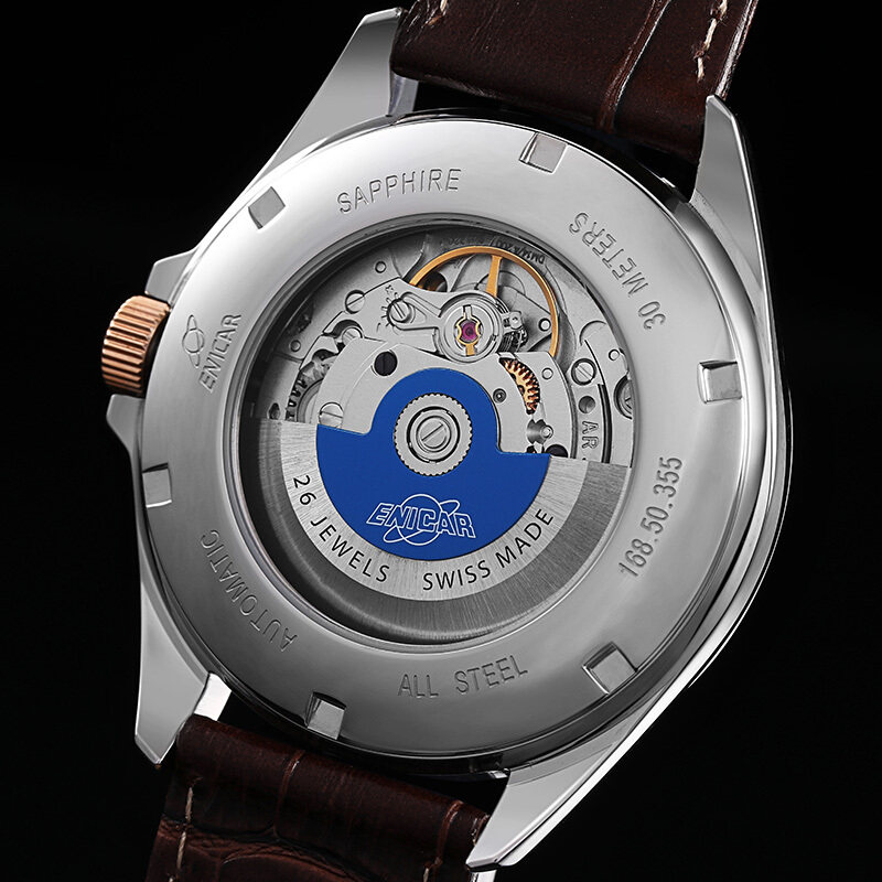 Enicar Swiss Inag Watch Blue Series New Automatic Mechanical Watch Leather Strap Men's Watch