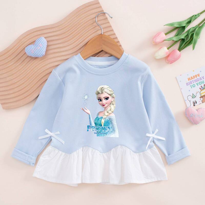 Girls' Long-Sleeved T-Shirt Anna Spring and Autumn 2026 Elsa Princess Clothing Children's Stylish Autumn Outfit Ruffle Top