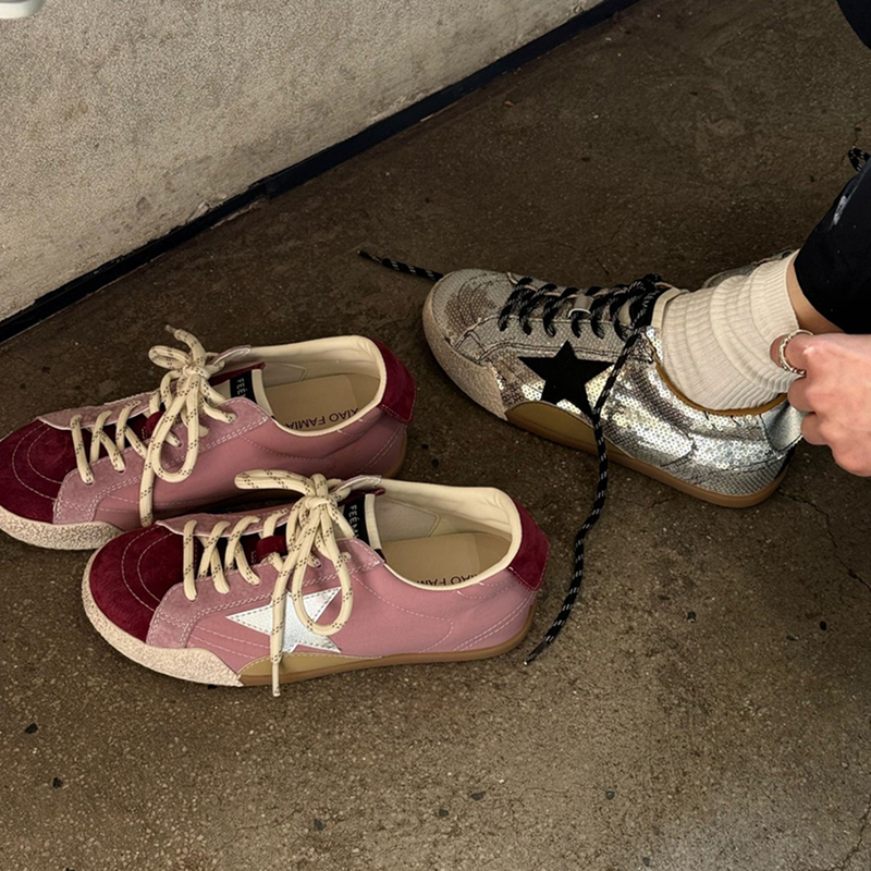 Korean Style Silver Sequin Star Sneakers for Women 2026 Spring/Summer New Sports Casual Shoes Breathable Soft-Soled German Training Shoes Trendy