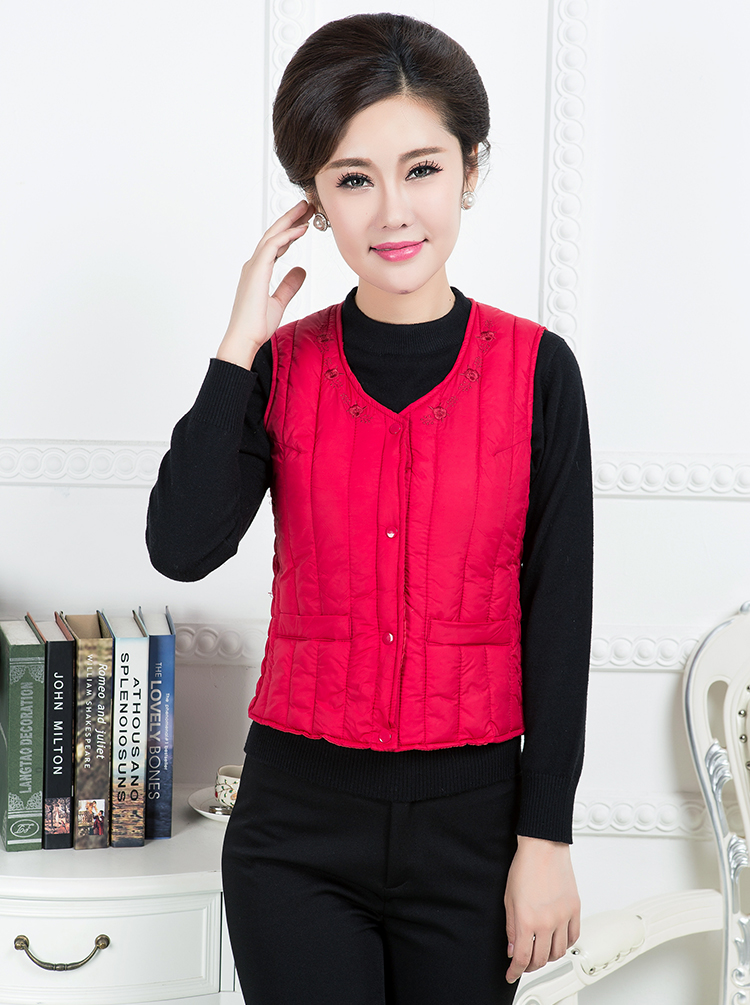 Mùa thu đông trung thu nữ rộng vai thêu xuống áo bông mẹ trang trí cơ thể lạnh vest ấm vest áo khoác nữ form rộng