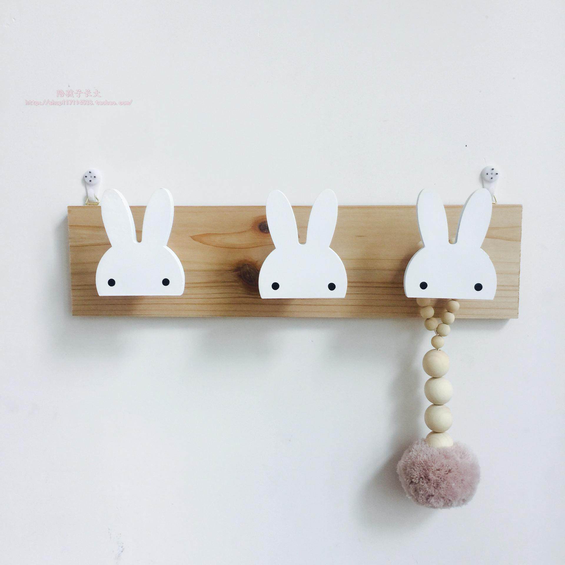 INS Nordic Wind Creative Home Linked Solid Wood Handled Children's Room Creative Soft Wall-hooked Decoration