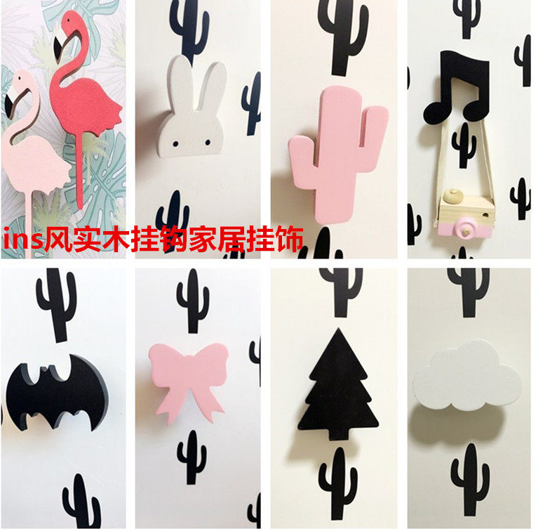 ins Nordic Wind wooded Firebird hooks Children's room Fashion Shop Wall-mounted Wall Hook Decoration