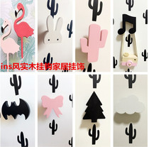 ins Nordic wooden flamingo adhesive hook childrens room childrens clothing store wall adhesive hook decoration