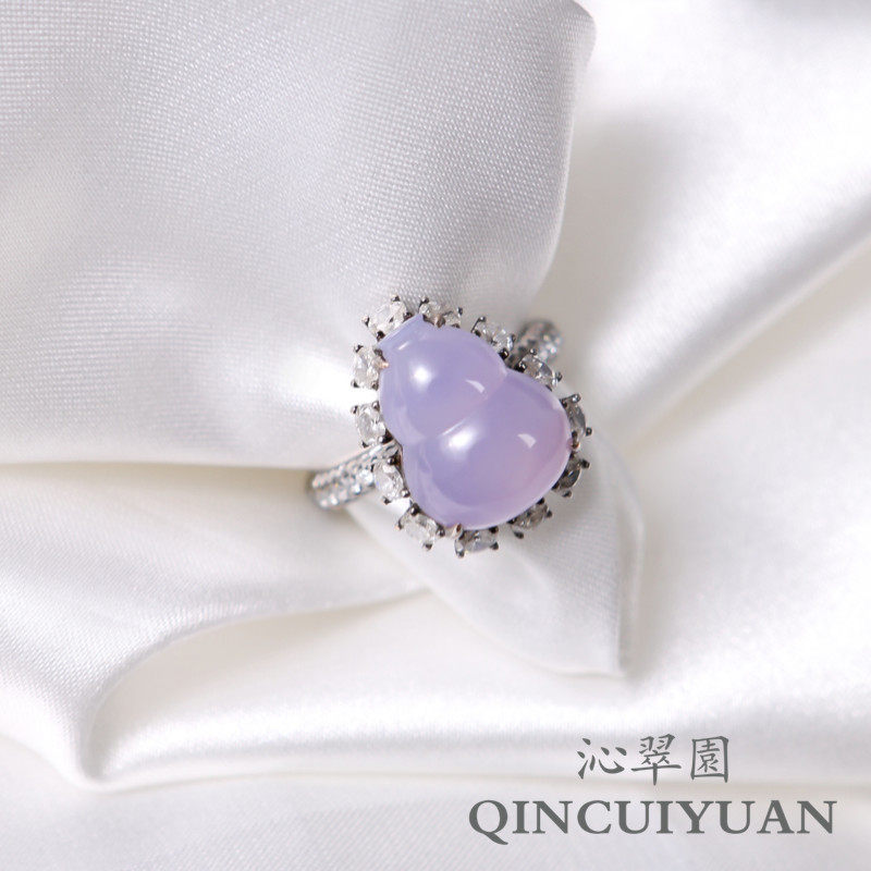Myanmar natural jadeite A high ice violet powder purple glow gourd ring Fulu jadeite high goods