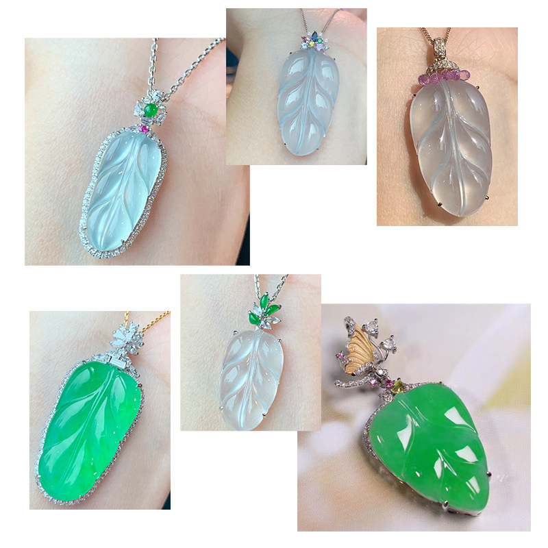 Myanmar natural jade A goods high Bing Yang green full green ice species glass species leaves ladies pendant pendant High goods HOT