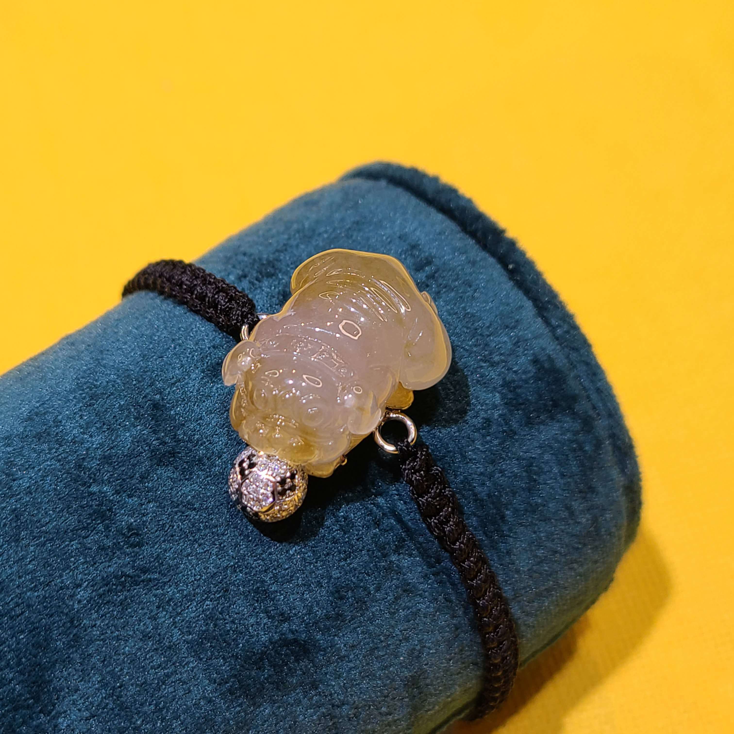 Myanmar natural jadeite a goods design high ice yellow jadeite wangcai hand rope men's and women's hand bracelet 18K gold HOT