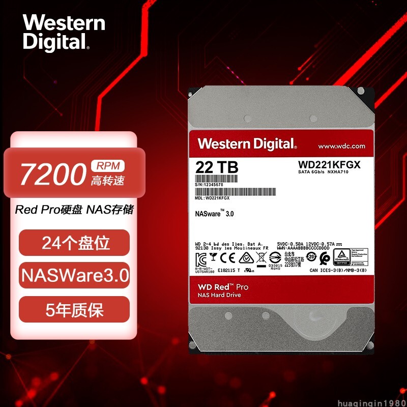 Wd/Western Digital Red Disk Pro 22/24/26t Network Storage Hard Drive Nas/7200 Rpm/Wd221Kfgx