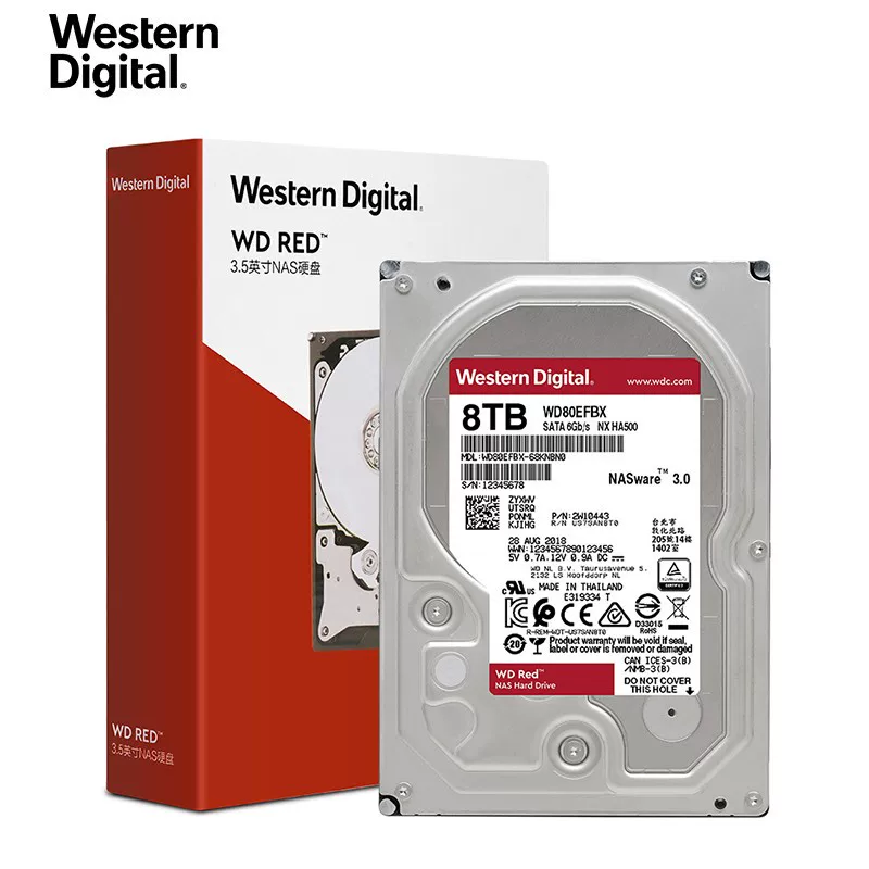 WD/西部数据 WD80EFPX red disk 8TBNAS enterprise-class SATA desktop mechanical hard drive network storage