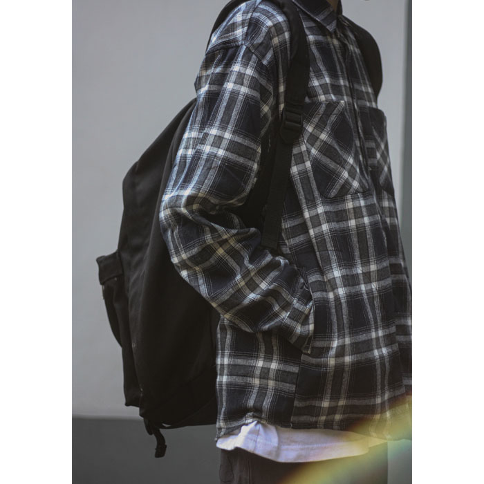 Nobodyknows autumn and winter Japanese retro plaid can be inserted into the pocket casual loose men and women's long-sleeved shirt