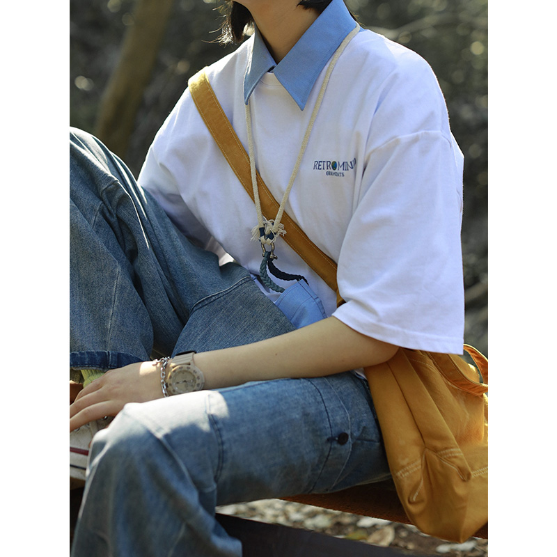 Nobodyknows Summer Japanese Earth Environmental Protection Theme Simple Versatile Loose Men's and Women's Solid Color Short-sleeved T-Shirt