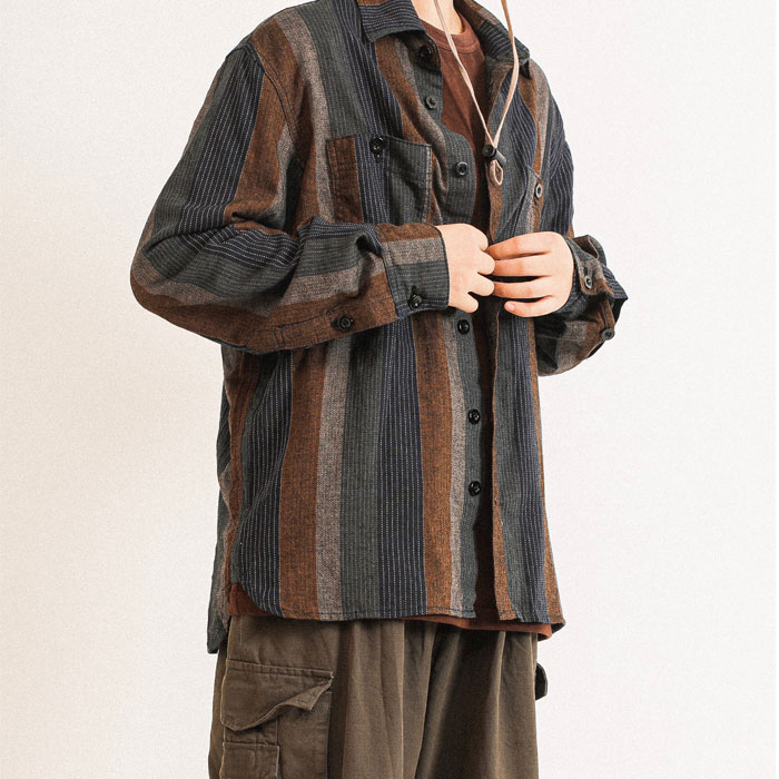 Nobodyknowns Original Homemade Day Ensemble National Wind Loose Cotton Numb texture Men and women loose long sleeves shirt