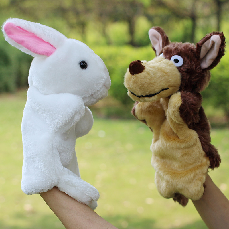 Gloves dolls baby children's day toys 0 - 1 year old 3 years old and old baby rabbits and large gray wolf marionette