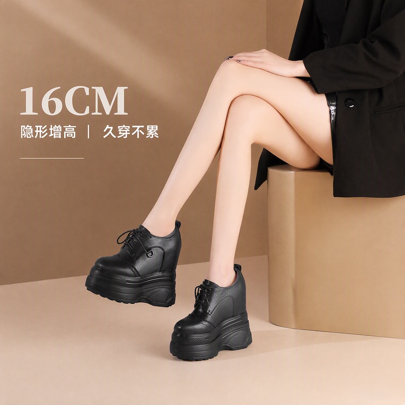 16cm Ultra-High Heel Shoes for Women, Spring and Autumn, Height-Increasing Shoes for Petite Women, Genuine Leather Waterproof Platform Casual Thick-Soled Platform Shoes 16cm Ultra-High Heel Shoes for Women, Spring and Autumn, Height-Increasing Shoes for Petite Women, Genuine Leather Waterproof Platform Casual Thick-Soled Platform Shoes