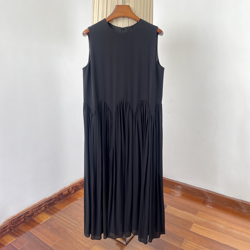 French-Style Straight Pleated Rayon Sleeveless Tank Dress for Women! Relaxed Fit, Tummy-Covering, Flowy and Elegant Dress