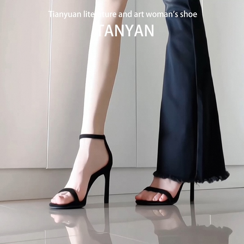 Sw Black One-Strap Sandals for Women 2026 New Summer Outerwear Fashion High-End Genuine Leather Stiletto High Heels