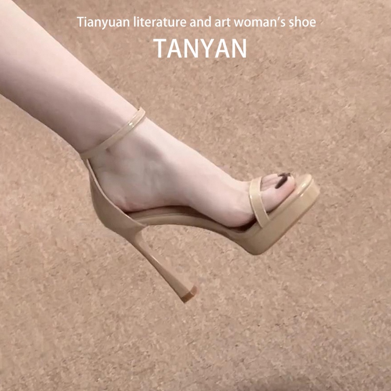 Nude Color Platform High Heels for Women 2026 New Summer Outdoor Wear Stunning Single Strap Comfortable Stiletto Open-Toe Sandals