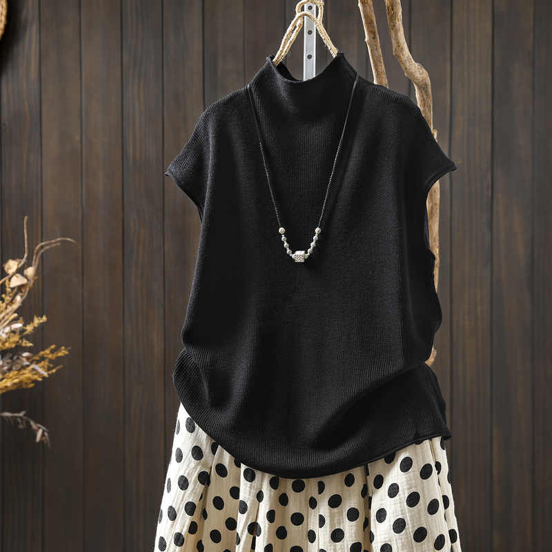 Black Clothing for Women 2026 New Popular Spring Knitted Wool Half-High Collar Sleeveless Casual Elegant Pullover Top Black Clothing for Women 2026 New Popular Spring Knitted Wool Half-High Collar Sleeveless Casual Elegant Pullover Top