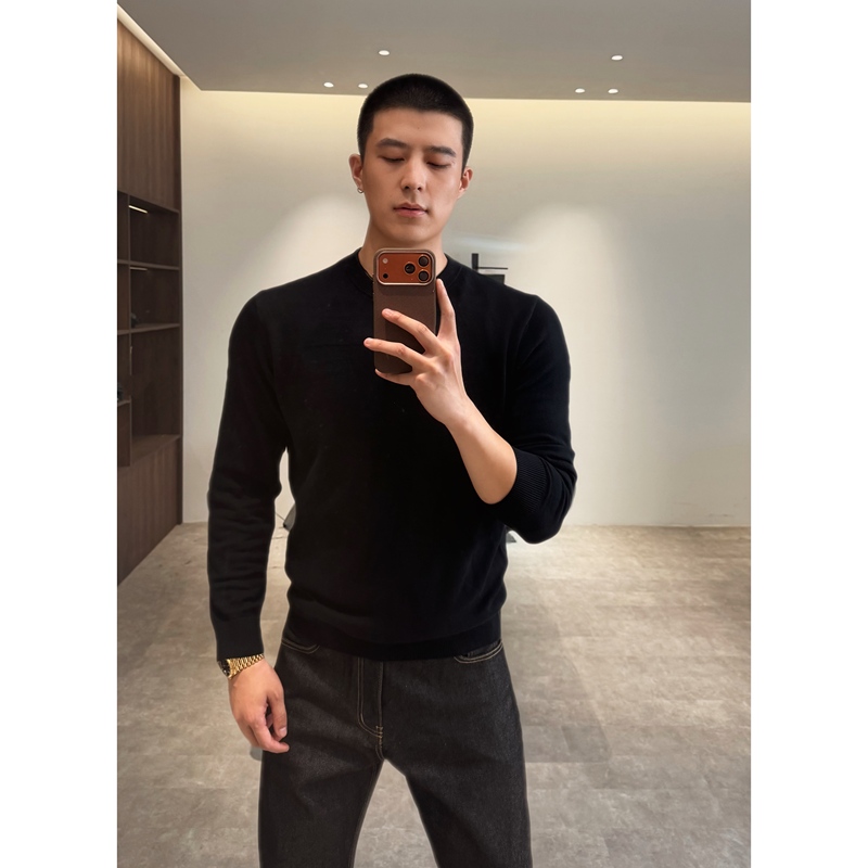 Sieber/Xibo 100% Cotton Knitted Round Neck Long-Sleeve T-Shirt, Fitted, Solid Color, Casual, Versatile, Men's Long-Sleeve