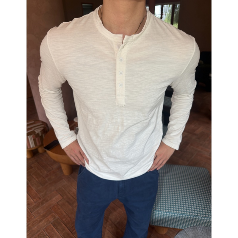 Sieber/American Style Men's Henry Collar T-Shirt, Relaxed Retro Bamboo Texture, Simple and Versatile Henry Shirt