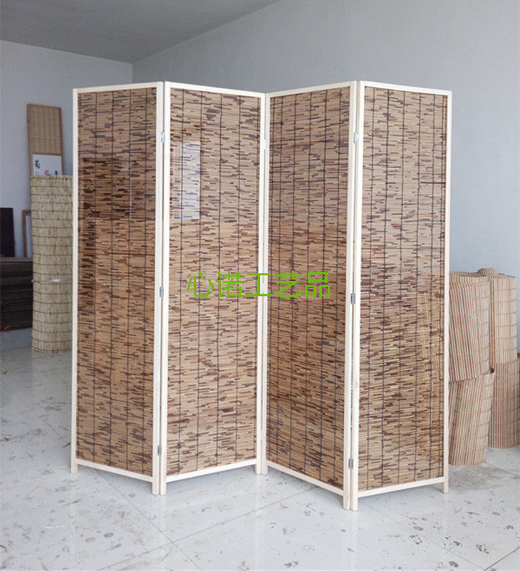 ширма 芦苇帘子酒店咖啡厅松木屏风半透光屏风餐厅酒店屏风折屏屏风隔断