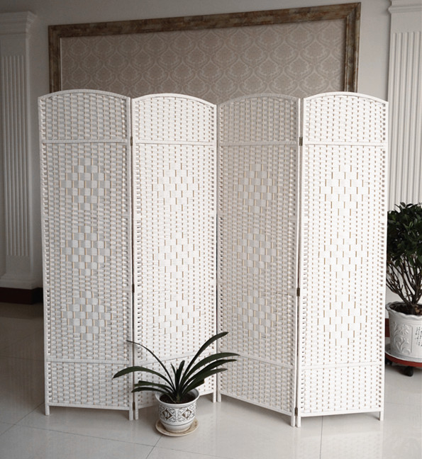 Handmade Folding Screen Made of Straw and Rattan, Wooden Partition, Stylish Hotel Entrance, Living Room, Bedroom, Mobile Folding Screen, Simple Design