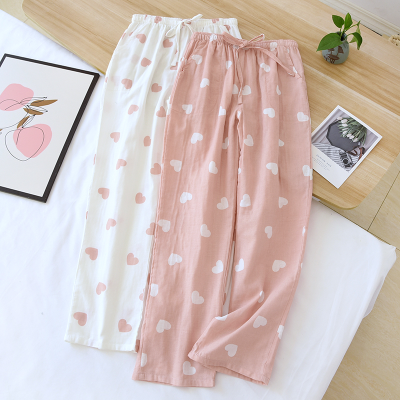 Women's Pajama Pants Spring and Autumn Pure Cotton Double-Layer Gauze Long Pants Japanese Cartoon Summer Thin Style Can Be Worn Outside All-Cotton Casual Home Pants Women's Pajama Pants Spring and Autumn Pure Cotton Double-Layer Gauze Long Pants Japanese Cartoon Summer Thin Style Can Be Worn Outside All-Cotton Casual Home Pants
