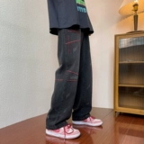 Джинсы, утепленные демисезонные штаны, европейский стиль, в американском стиле, свободный прямой крой