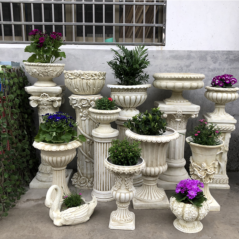 Eurostyle retro Roman column flower pot outdoor patio garden Decorative Pendulum of Villa Doorway Balcony Living Room Large Flower Pots-Taobao
