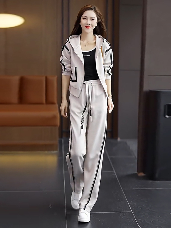 Casual Sportswear Suit for Women 2026 Autumn and Winter New Style This Year's Popular Slimming Hooded Cardigan Wide-Leg Pants Two-Piece Set