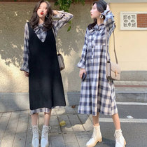 Pregnant woman Lining Gestation Woman Dress Autumn Winter Clothing 2021 new suit Chauma Ocean Gas Aging Long Sleeve Harness Skirt two sets