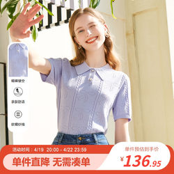 betu women's summer new knitted pullover short sweater POLO collar short-sleeved top