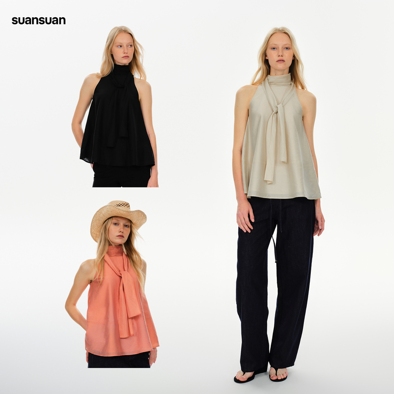 Suansuan Halter Neck Strapless Sleeveless Tank Top for Women, Slimming and Versatile, Summer Vacation Loose-Fitting Camisole