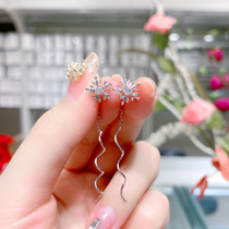 S925 sterling silver Korean version of personality long short tassel earrings temperament anti-throwing snowflake wave ear wire net red ear ornaments