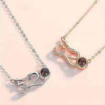 Sterling silver 520 projection necklace Net red pop one hundred languages I love you memory confession artifact choker