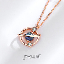 Dream Universe Planet Necklace Female 925 Sterling Silver Creative Blue Glass Crystal choker ins Net Red Gift Silver Jewelry