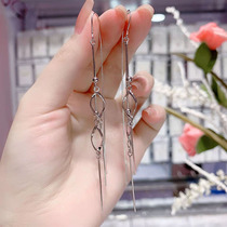 Sterling silver tassel ear line Korean tide double edge earrings female temperament long anti-lost silver earrings 2021 New