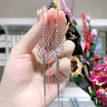 s925 sterling silver tassel earrings diamond fashion Net red creative earrings temperament face thin anti-loss anti-allergic EAR thread