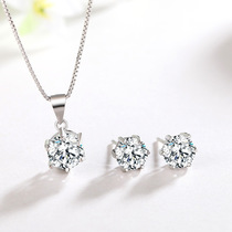 Korean version of S925 sterling silver single diamond zircon necklace female classic six claw earrings light luxury niche choker send girlfriend